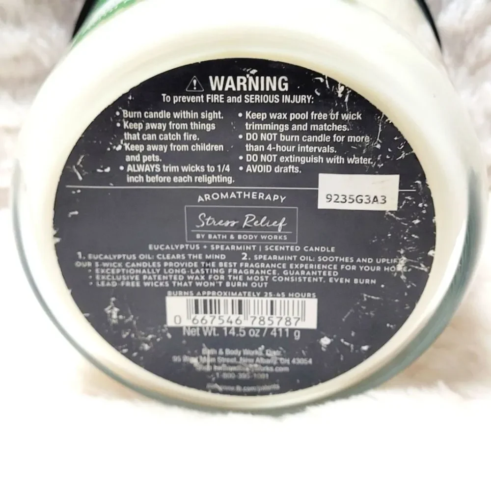 BBW Aromatherapy Stress Relief Eucalyptus and Spearmint 3 Wick Candle New